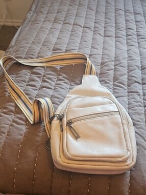 Cream Leather Crossbody Sling Bag